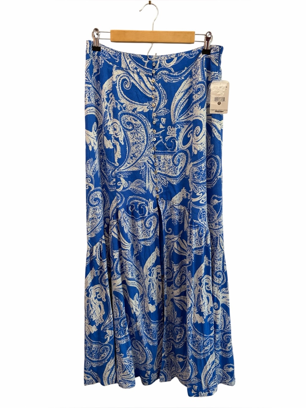 NWT Free People Smooth Sailing Blue Paisley Maxi Skirt (10) Coastal Beach Party